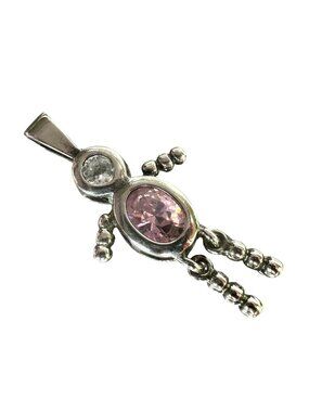 Sterling Silver Child Birthstone Pendant With Pink & Clear Crystals Signed NP